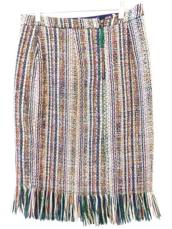 Maeve Anthropologie Skirt Sz 6 Multicolor Tweed Fringe Hem Boho Textured Pencil - Picture 4 of 5